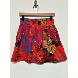 Criss Cross Bold Artsy Abstract Summer Floral Cotton Mini Skirt Size M